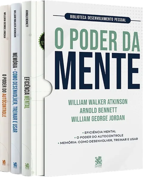 Box O Poder da Mente, da coleção Biblioteca Desenvolvimento Pessoal, com os três livros aparecendo pela lombada